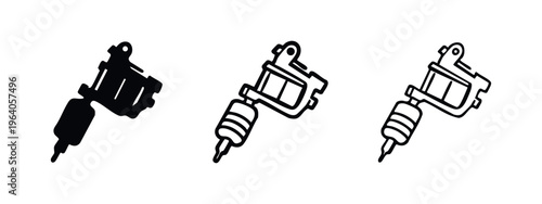 Tattoo machine vector icon set. Art equipment symbol for tattooing and skin decoration.