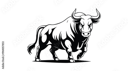 Muscular bull vector illustration isolated on white background with strong powerful stance.