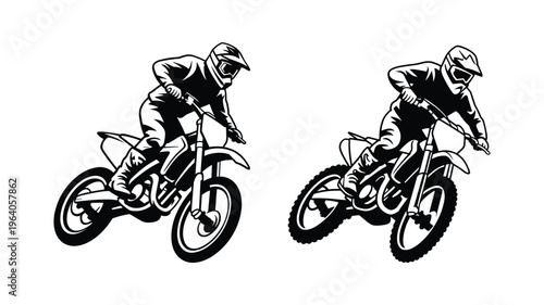 Motocross rider accelerating fast on bike, action sport dynamic illustration.