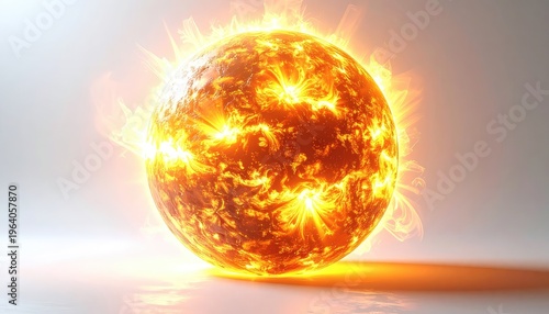 A vibrant, energetic depiction of the sun with fiery flares erupting from its surface.