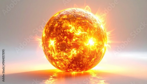 The radiant sun displays its fiery surface and glowing corona.