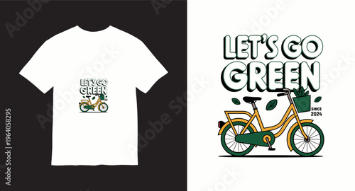 Let's go green since 2024 t-shirt design with retro bicycle illustration and leaves