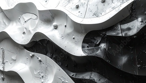 Abstract monochrome design with flowing curves and textured surfaces.