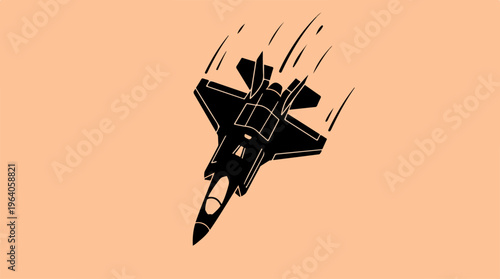 Silhouette of a jet fighter plane soaring through the sky.