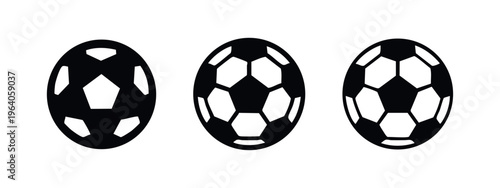 Dynamic soccer football ball icons set for sports, games, and championship themes on white background.