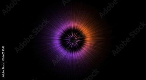 Dynamic radial burst of subtle glowing violet and orange blending perfectly within a deep cinematic black space on blacksolid background