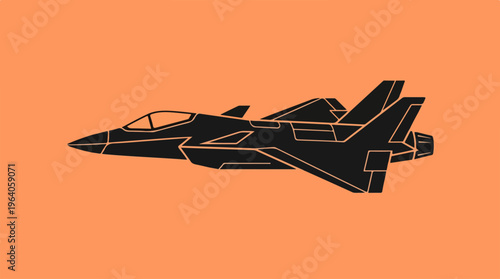 Silhouette of a modern fighter jet against an orange background.