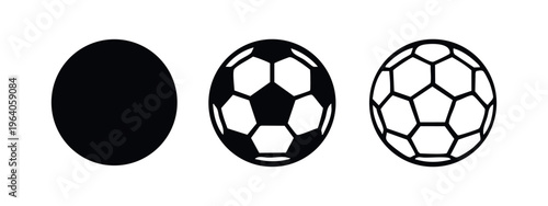 Modern football soccer ball icons set for sports, competition, and recreation themes on white background.