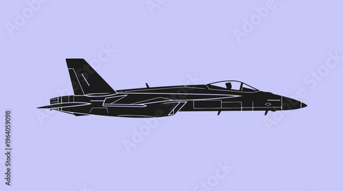 Silhouette of a modern jet fighter aircraft against a light blue background.