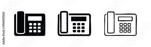 Landline Telephone Icon Set - Office Phone Communication Device Glyph and Outline Vector Symbols