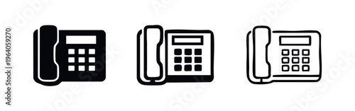 Landline Telephone Icon Set - Business Communication Phone Glyph and Outline Vector with Keypad