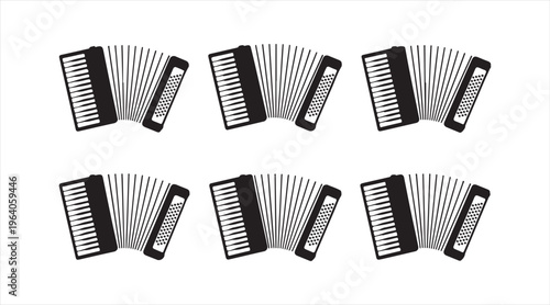 Accordion silhouette icon collection, musical instruments isolated on white background, folk and classical music illustration set