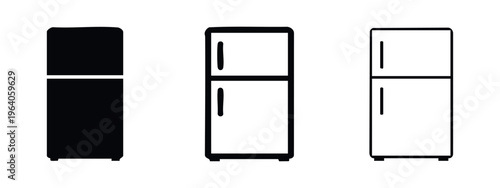 Refrigerator icon set. Fridge appliance symbol in multiple styles for kitchen and food storage.