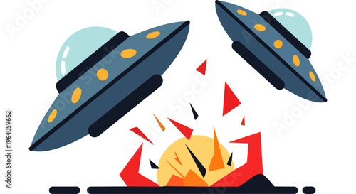 ufo crash spaceship accident in an alien battle illustration depicting a science fiction concept with exploding debris
