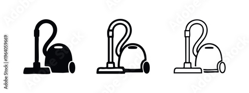 Canister Vacuum Cleaner Icon Set for Home Cleaning and Household Chores