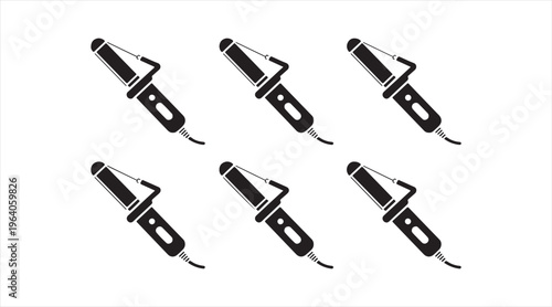 Curling iron silhouette icon collection, hair styling tools isolated on white background, beauty salon equipment and grooming illustration set
