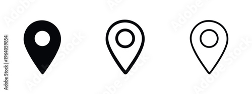 Location Pin Icon Set: Map Marker and GPS Navigation Symbol