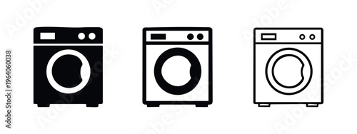 Washing Machine Icon Set - Laundry Appliance Symbols for Home Chores and Hygiene