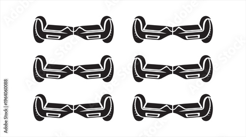 Hoverboard silhouette icon collection, self balancing electric scooters isolated on white background, modern personal transportation and urban mobility illustration set
