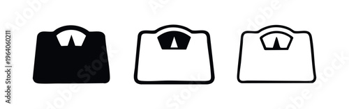 Bathroom weight scale icons set for health, fitness, diet, and measurement tracking