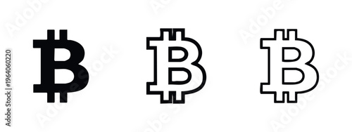 Bitcoin cryptocurrency symbol icons set, representing digital finance and blockchain technology