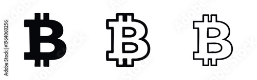 Bitcoin Symbol Icon Set. Cryptocurrency BTC Logo Collection for Digital Finance.