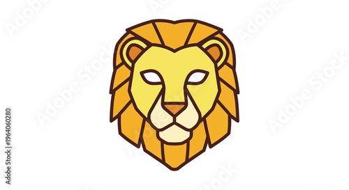 Stylized Lion Head Icon With Golden Mane on White Background