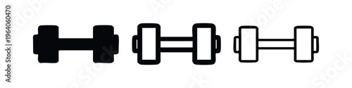 Dumbbell Weightlifting Icon Set. Fitness, gym, and workout equipment symbol in black and white styles.