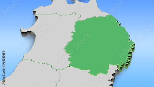 岩手県のマップ・背景は水色グラデーション・グラフィック素材（CG制作）