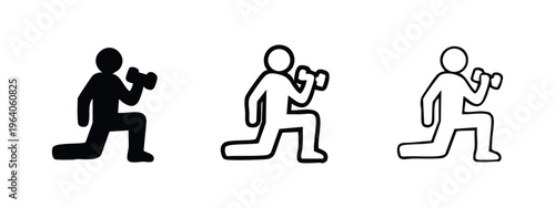 Person doing lunge exercise with dumbbell icon set.