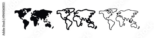 World map global geography icon set.
