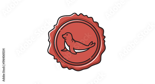 Red Wax Seal Stamp With Seal Animal Icon