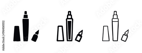 Cosmetic Pen with Applicator Icon Set. Makeup Product and Beauty Tool Vector Symbols. Skincare Outline Graphics for Fashion.