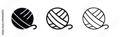 Ball of Yarn Icon Set with Trailing Thread. Knitting and Crocheting Symbol Collection. Wool Material Vector Graphics for Craft.