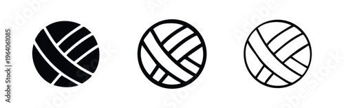 Yarn Ball Icons for Crafts. Knitting and Weaving Symbol Set. Textile Material Vector Graphics. Wool Sphere for Hobby Projects.