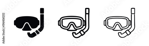 Snorkel mask and tube icon set. Scuba diving and water sports equipment.