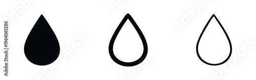 Simple water drop icons. Purity, hydration, and liquid symbols.