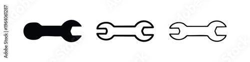 Wrench Spanner Tool Icon Set in Different Styles, Repair and Maintenance Symbol Vector Illustration.