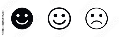 Happy and Sad Face Emoticons, Customer Feedback Mood Icons.