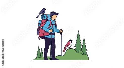 Man with backpack and hiking pole.
