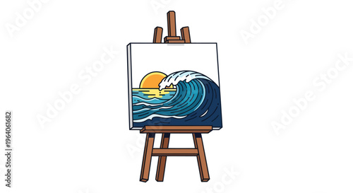 Wooden easel with canvas painting.