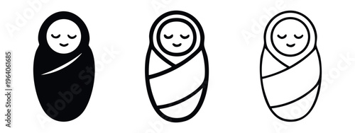 Sleeping Swaddled Newborn Baby Icon Set