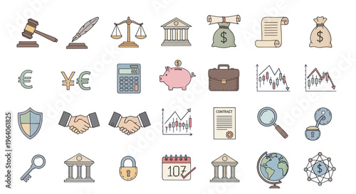 Business finance law icons set.
