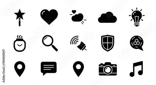 Collection of various black icons.