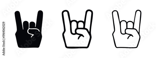 Rock and Roll Hand Gesture Icon Set. Heavy metal music symbol for concert and festival.
