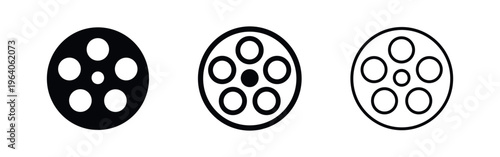 Film Reel and Movie Icon Set. Cinema and video production symbol for entertainment.