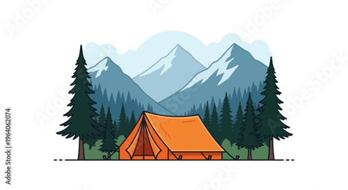 Orange tent in the mountains.
