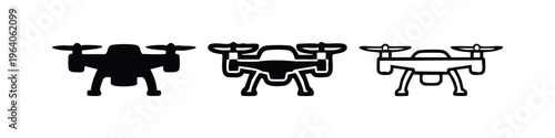 Drone and UAV Icon Set. Unmanned aerial vehicle symbol for technology and surveillance.