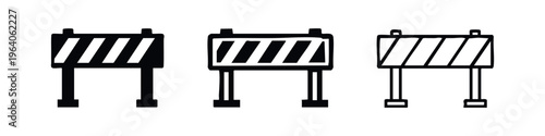 Work Zone Barrier Icon Set - Road Closure, Hazard, and Safety Symbol