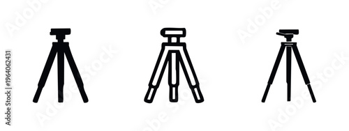 Tripod icons set in different styles. Professional camera or photography stand symbol collection.